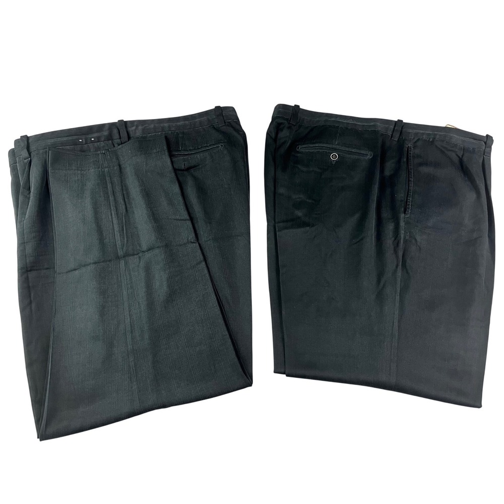 2 Pair Tommy Bahama Mens 44x32 Black Silk Bamboo Herringbone Pleated Dress Pants